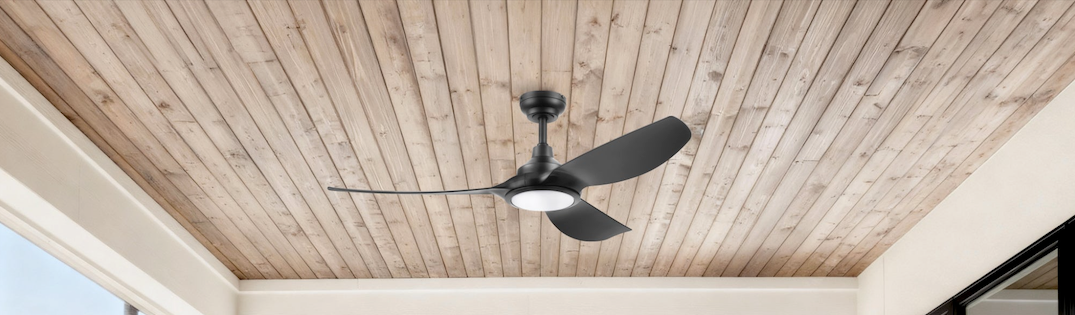 Wet-rated MULE ceiling fan mounted under a covered patio