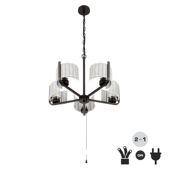 5 Light Outdoor Chandelier Bronze with Gray Shades