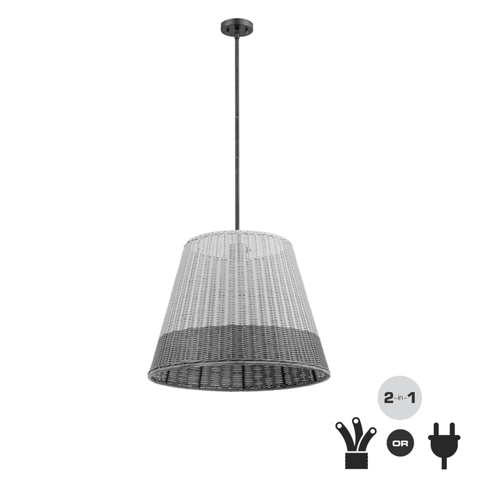 1 Light Outdoor Pendant Matte Black with Light Gray Shade