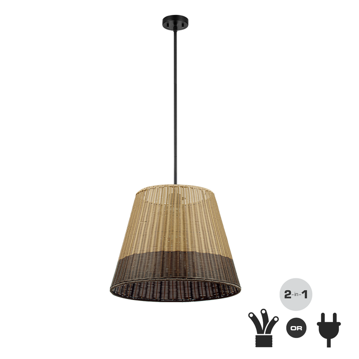 1 Light Outdoor Pendant Matte Black with Beige 2 Tone Shade