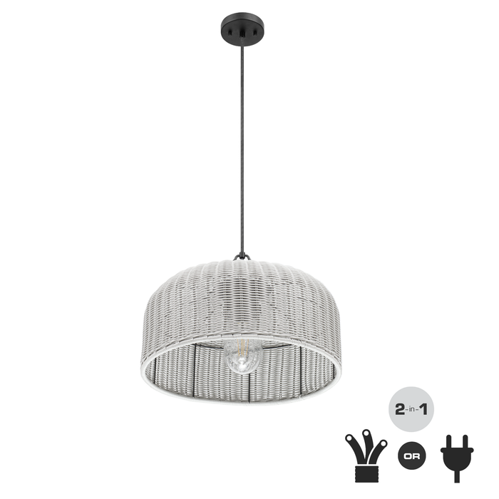 1 Light Outdoor Pendant Matte Black with Light Gray Shade