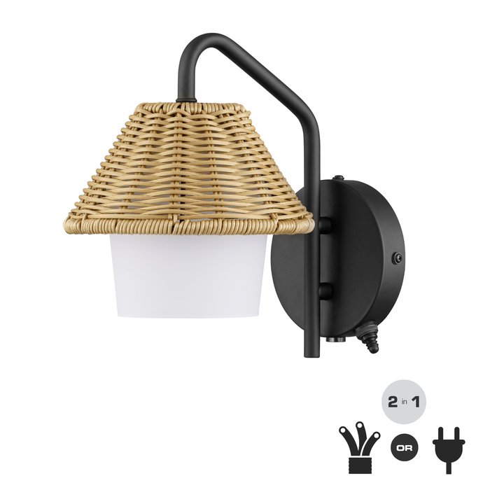 1 Light Outdoor Wall Matte Black with Beige and White Shade