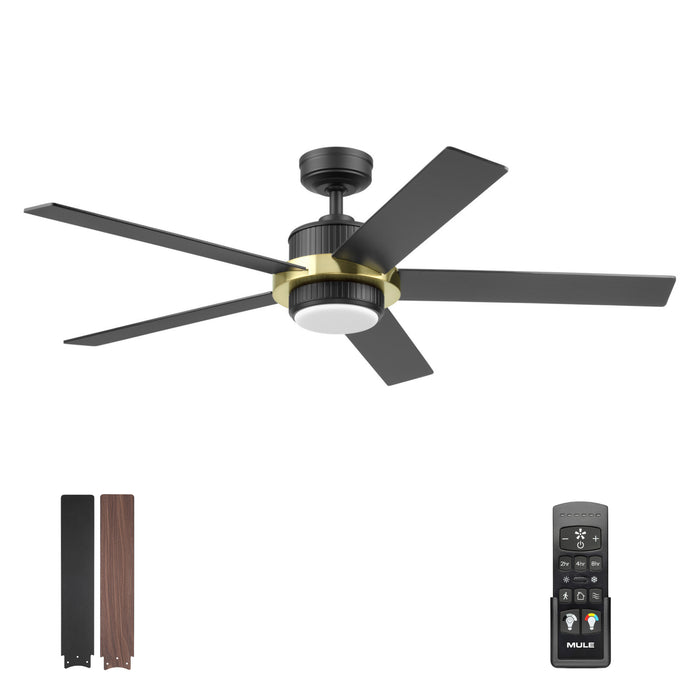 52" MULE Bravar Matte Black and Gold Ceiling Fan