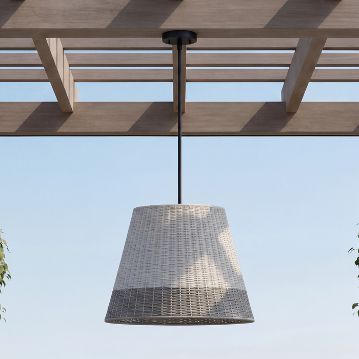 1 Light Outdoor Pendant Matte Black with Light Gray Shade