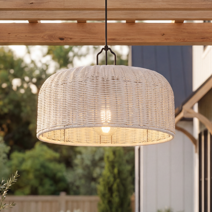 1 Light Outdoor Pendant Matte Black with Light Gray Shade