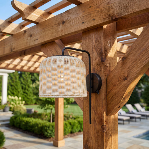 Outdoor Wall Light - Matte Black with Light Gray Shade, front view
