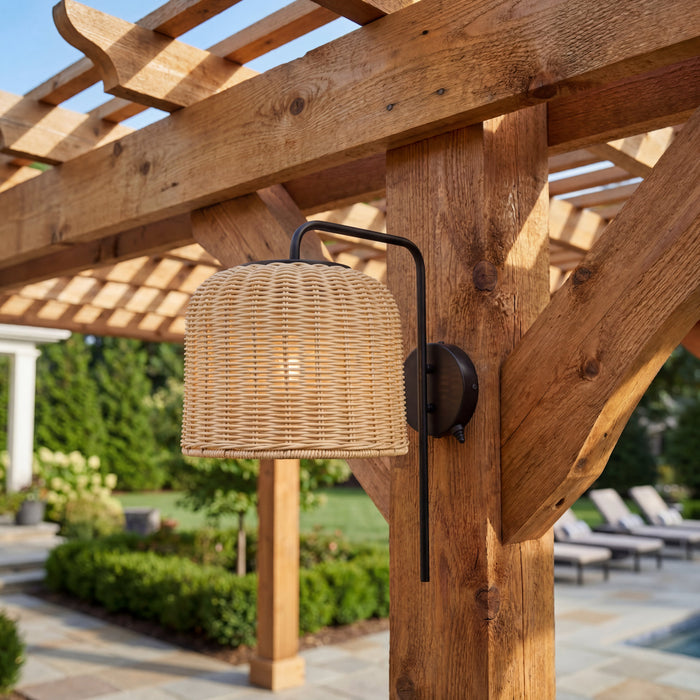1 Light Outdoor Wall Matte Black with Beige Shade