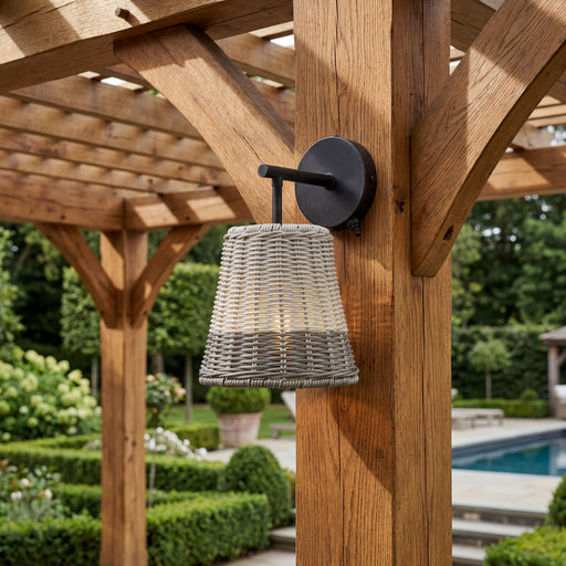Outdoor Wall Light - Black with Two-Tone Gray Shade, front view