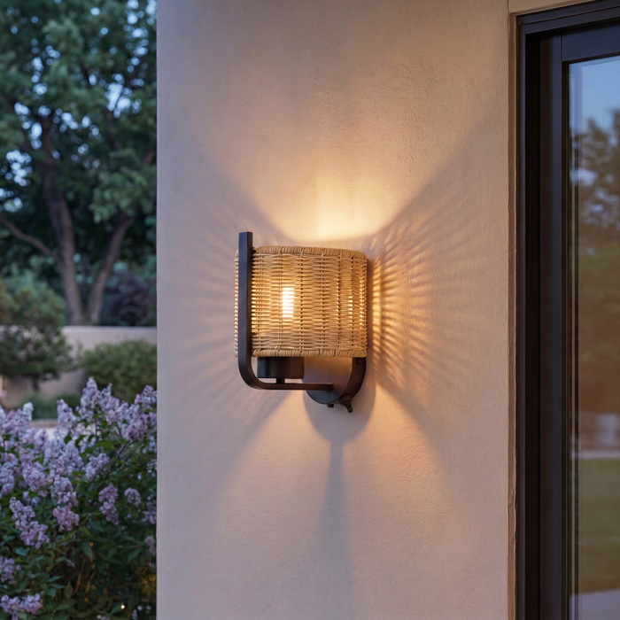 1 Light Outdoor Wall Matte Black with Beige Shade