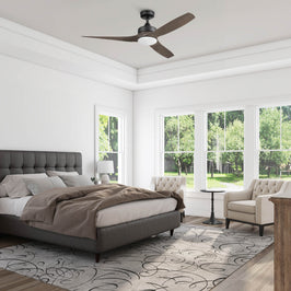 52 Inch Honeywell Lynton Matte Black/Brown Ceiling Fan with Light and Remote