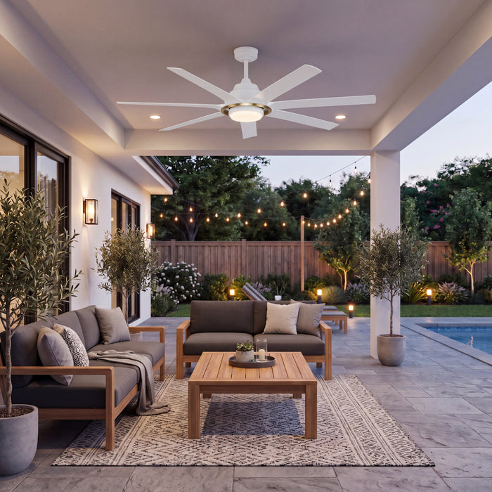 70 Inch MULE Sterling White and Gold Indoor/Covered Outdoor Ceiling Fan