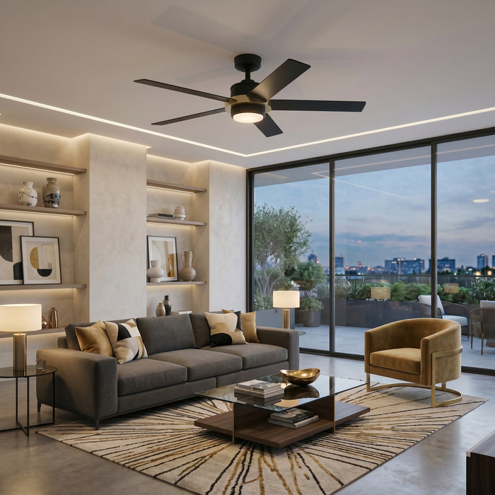 52" MULE Bravar Matte Black and Gold Ceiling Fan