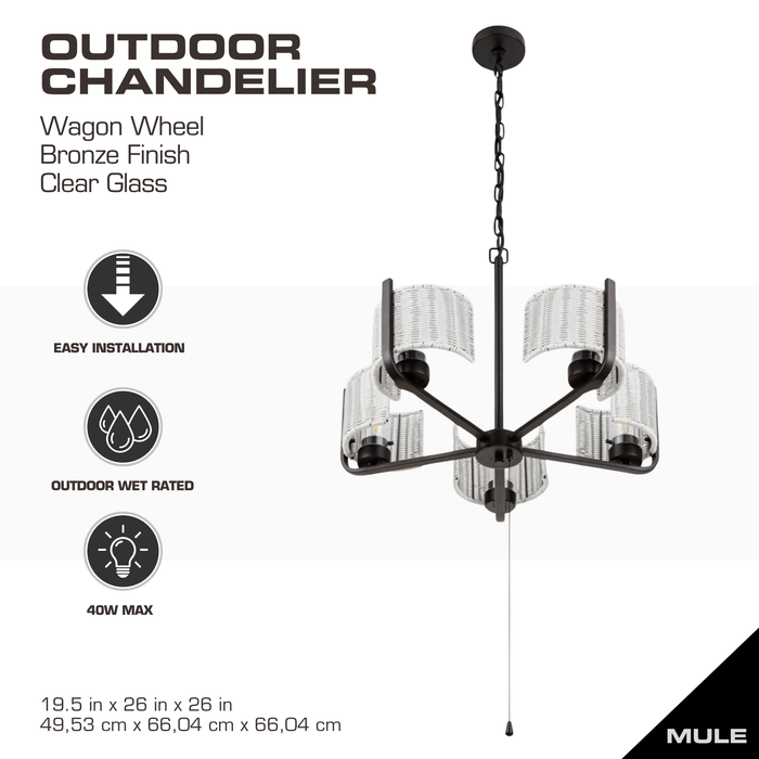 5 Light Outdoor Chandelier Bronze with Gray Shades