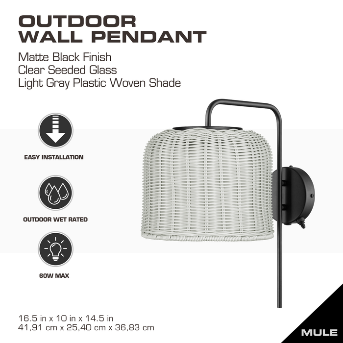 1 Light Outdoor Wall Matte Black with Light Gray Shade