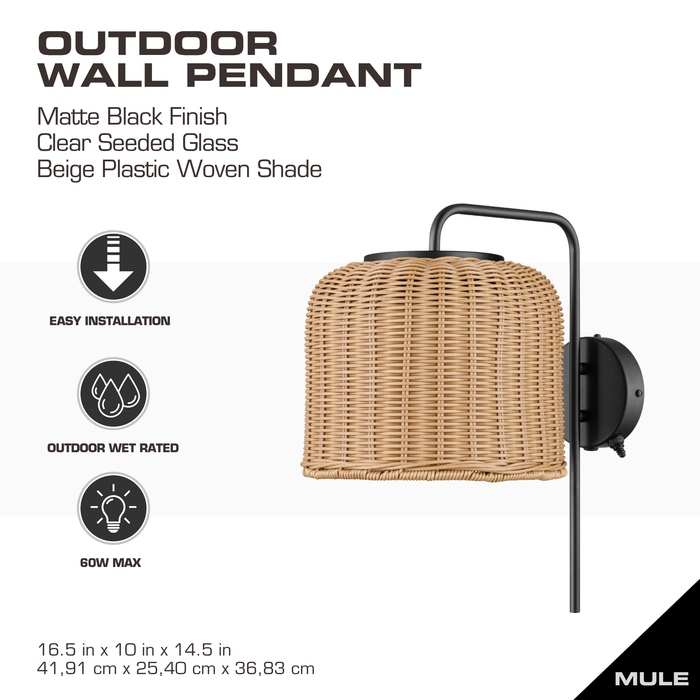 1 Light Outdoor Wall Matte Black with Beige Shade
