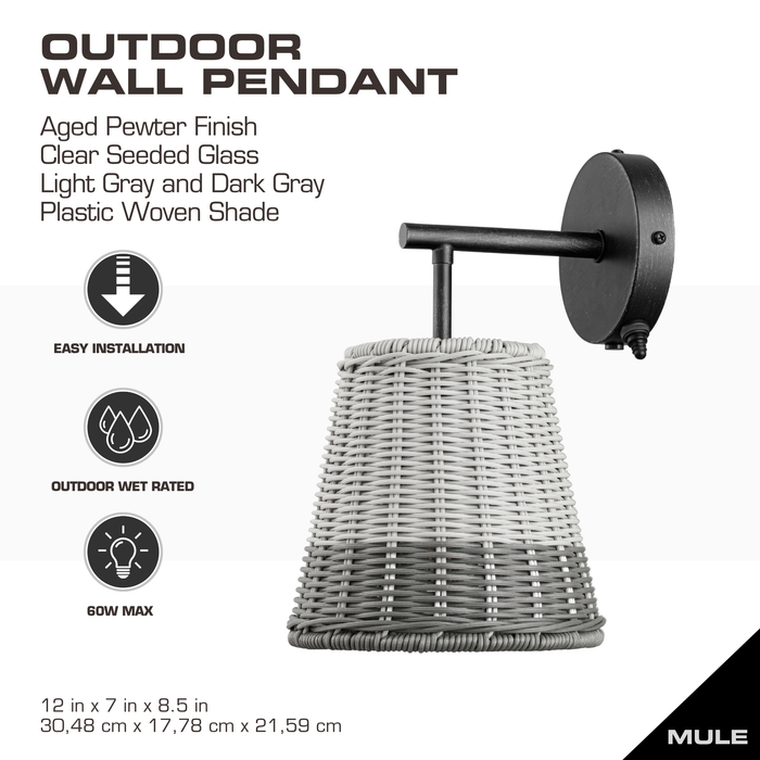1 Light Outdoor Wall Aged Pewter with 2 Tone Gray Shade