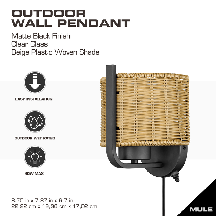 1 Light Outdoor Wall Matte Black with Beige Shade