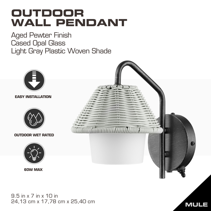 1 Light Outdoor Wall Bronze with Light Gray and White Shade