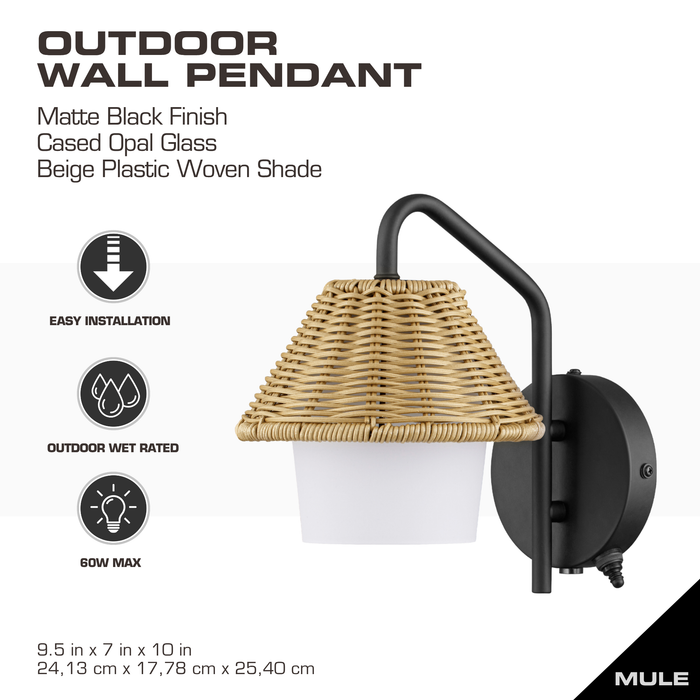 1 Light Outdoor Wall Matte Black with Beige and White Shade