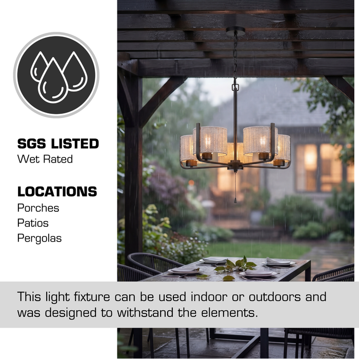 5 Light Outdoor Chandelier Bronze with Gray Shades