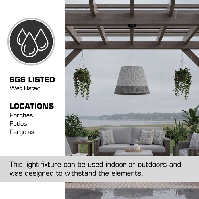 1 Light Outdoor Pendant Matte Black with Light Gray Shade