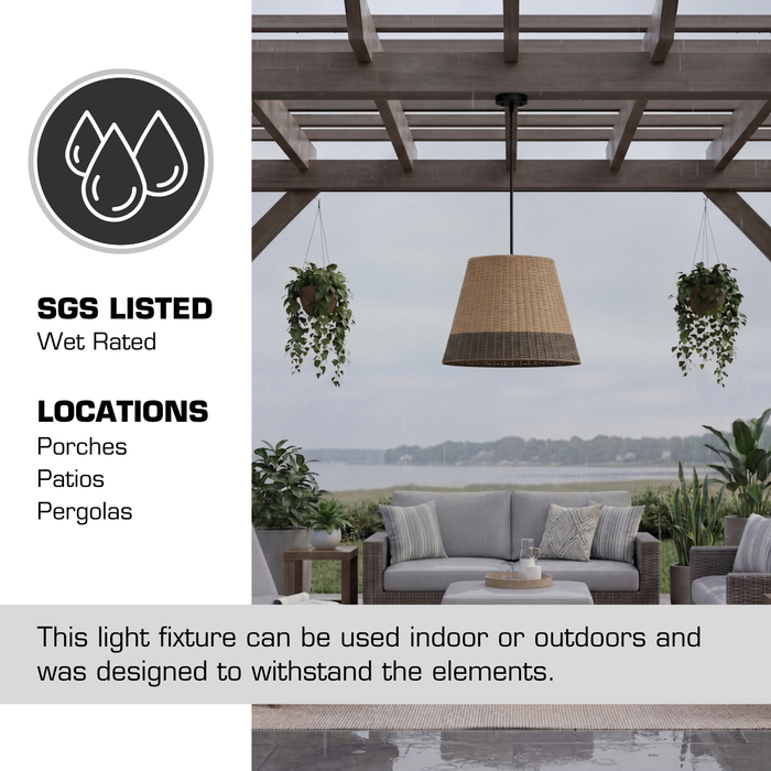 1 Light Outdoor Pendant Matte Black with Beige 2 Tone Shade