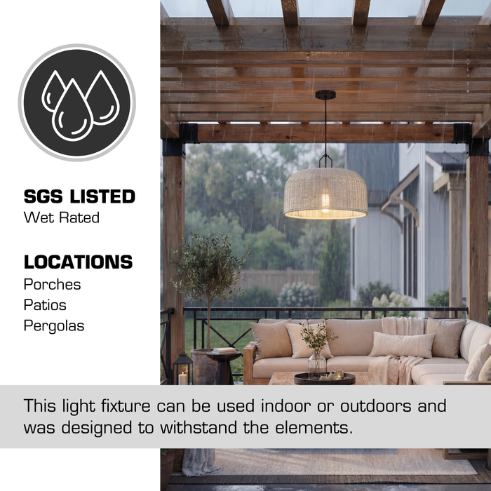 1 Light Outdoor Pendant Matte Black with Light Gray Shade