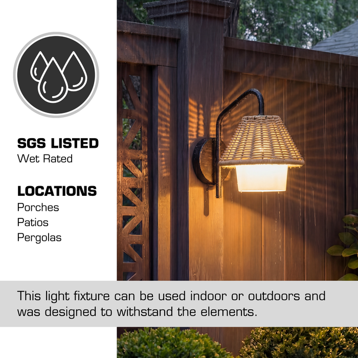 1 Light Outdoor Wall Matte Black with Beige and White Shade