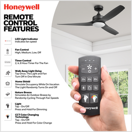 52 Inch Honeywell Lynton Matte Black Ceiling Fan with Light and Remote