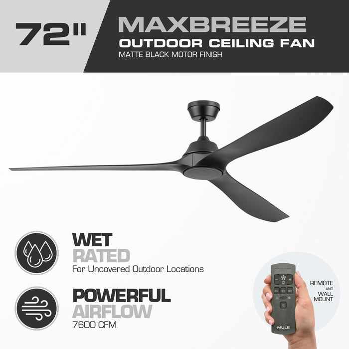 72 Inch MULE Max Breeze™ Matte Black Outdoor Ceiling Fan