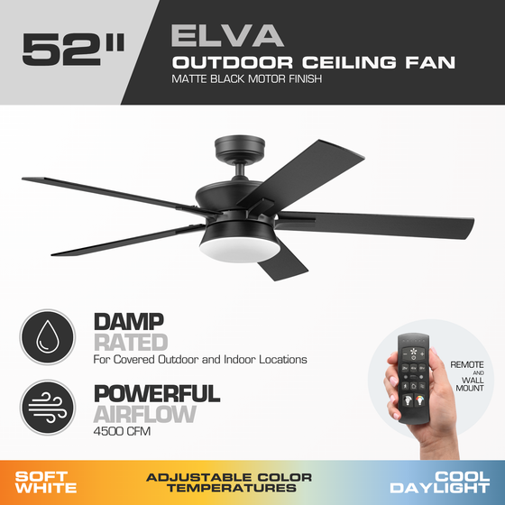 52 Inch MULE Elva Indoor Matte Black Ceiling Fan