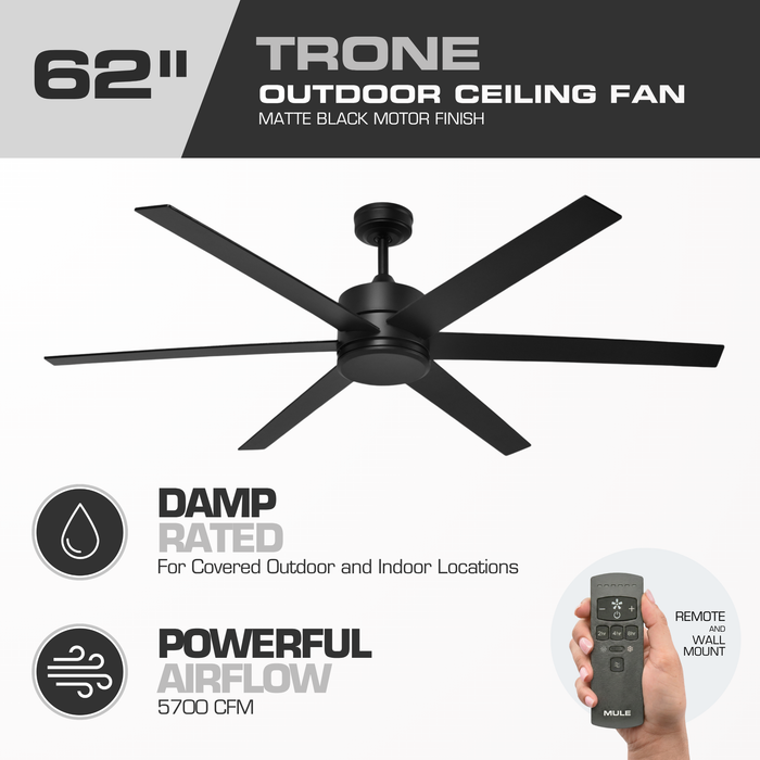 62 Inch Mule Trone Matte Black Indoor/Covered Outdoor Ceiling Fan