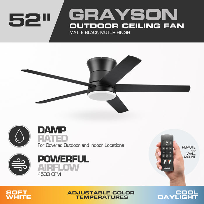 52 Inch MULE Grayson Matte Black Indoor/Covered Outdoor Ceiling Fan