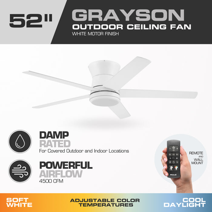 52 Inch MULE Grayson White Indoor/Covered Outdoor Ceiling Fan