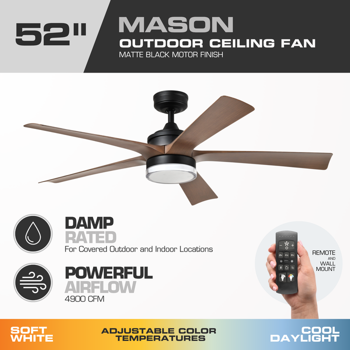 52 Inch MULE Mason Matte Black Indoor/Covered Outdoor Ceiling Fan
