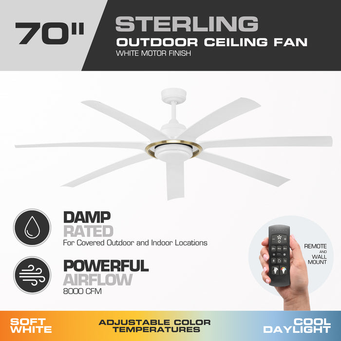 70 Inch MULE Sterling White and Gold Indoor/Covered Outdoor Ceiling Fan
