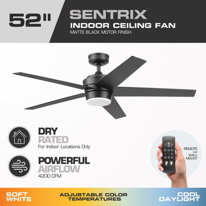 52 Inch MULE Sentrix Matte Black Indoor Ceiling Fan
