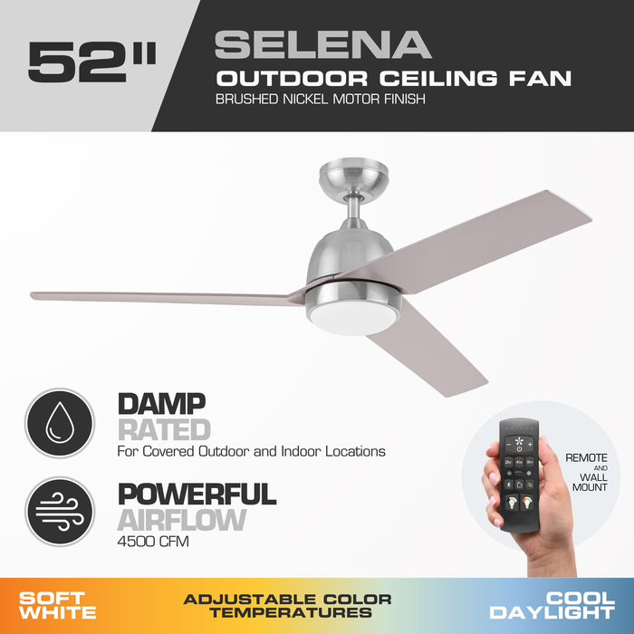52 Inch MULE Selana Brushed Nickel Indoor/Covered Outdoor Ceiling Fan