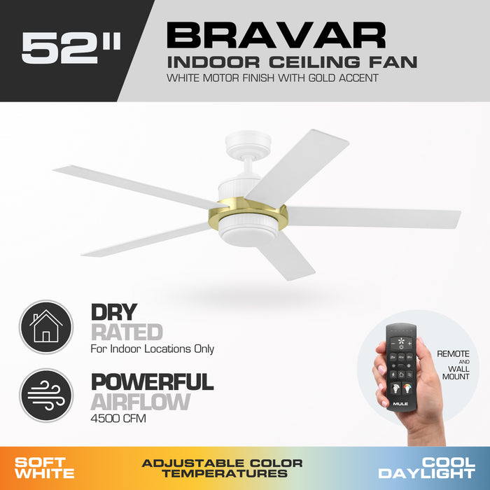 52" MULE Bravar White Gold Ceiling Fan