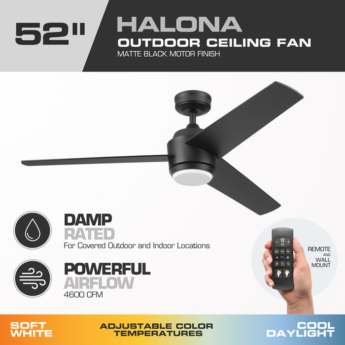 52 Inch MULE Halona Matte Black Indoor/Covered Outdoor Ceiling Fan