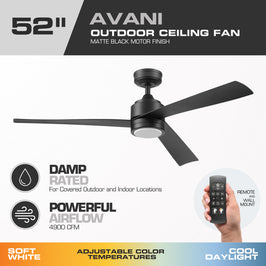 52 Inch MULE Avani Matte Black Indoor/Covered Outdoor Ceiling Fan