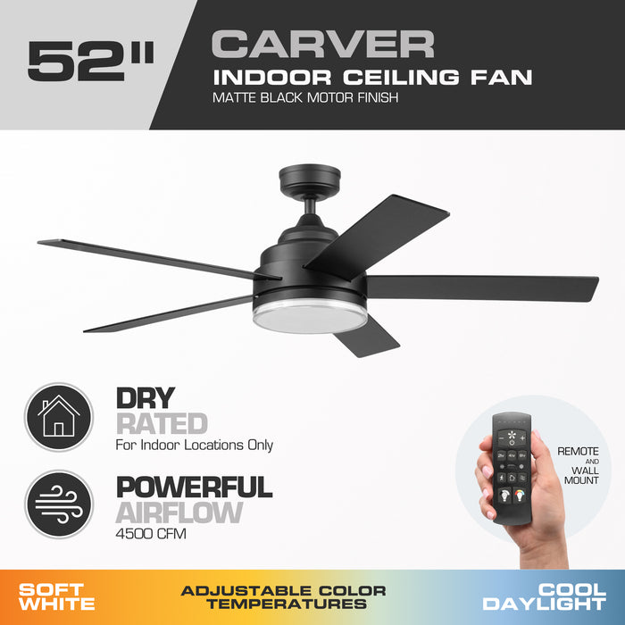 52 Inch MULE Carver Matte Black Indoor Ceiling Fan