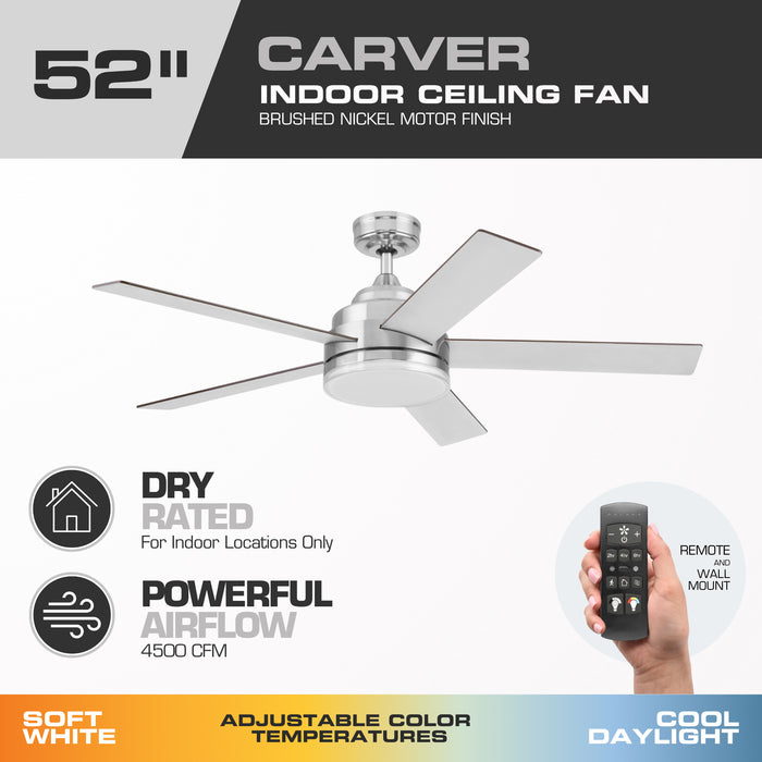 52 Inch MULE Carver Brushed Nickel Indoor Ceiling Fan