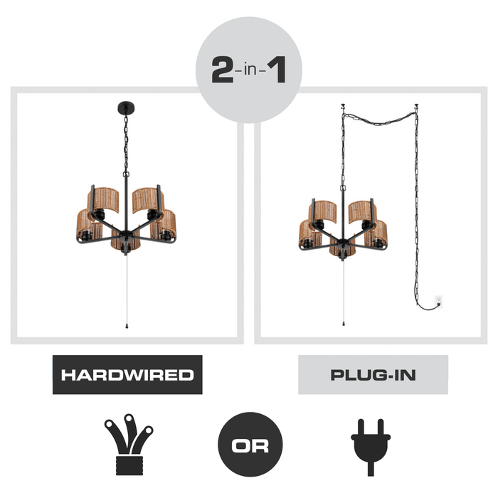 5 Light Outdoor Chandelier Matte Black with Beige Shades