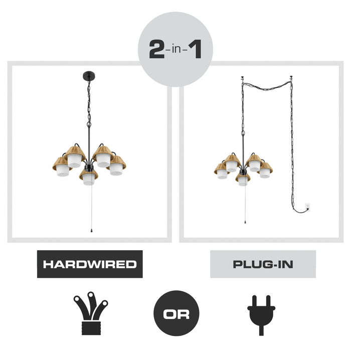 5 Light Outdoor Chandelier Matte Black with Beige Shades and White Shades