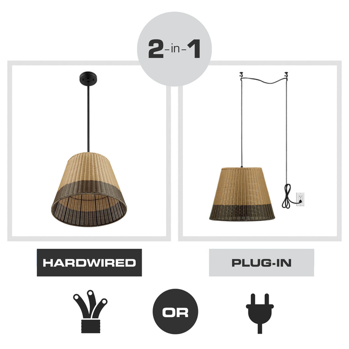 1 Light Outdoor Pendant Matte Black with Beige 2 Tone Shade