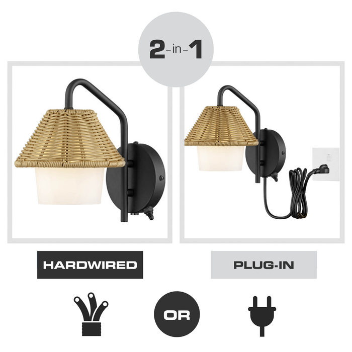 1 Light Outdoor Wall Matte Black with Beige and White Shade