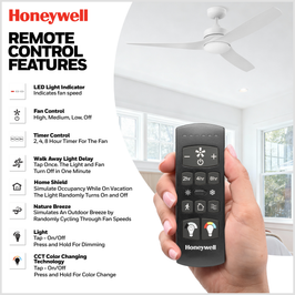 52 Inch Honeywell Lynton White Ceiling Fan with Light and Remote