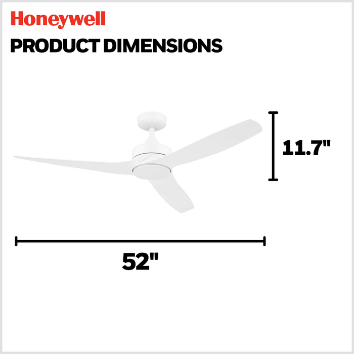 52 Inch Honeywell Lynton White Ceiling Fan and Remote