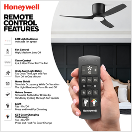 52 Inch Honeywell Lynton Matte Black with Light Ceiling Fan and Remote